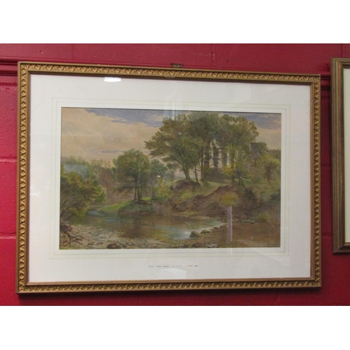 4131 - JOHN HENRY MOLE (1814-1886): A 19th Century watercolour depicting river scene, church ruins to backg... 