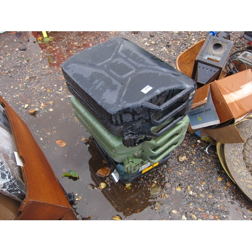 3474 - Two jerry cans, a cased 110v drill, etc