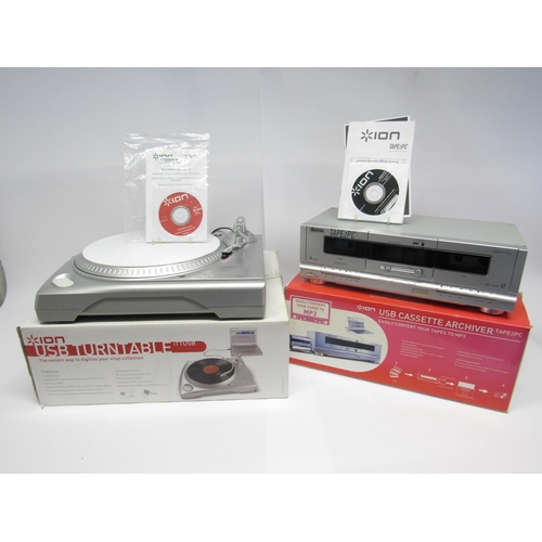 7366 - An Ion USB turntable and Ion Tape-2-PC USB cassette archiver (2, boxed with software discs and instr... 