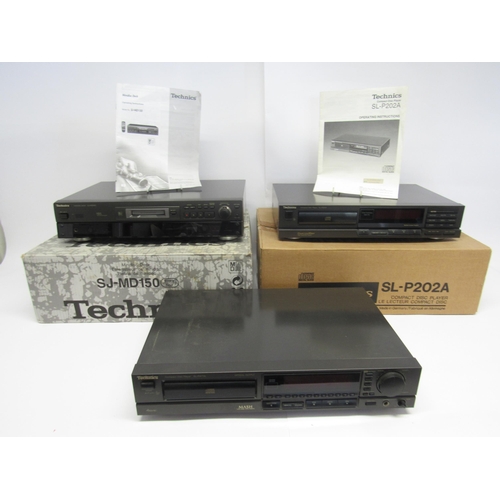 7370 - Three Technics hi-fi separates to include a boxed SJ-MD150 Minidisc deck, boxed SL-P202A CD player a... 