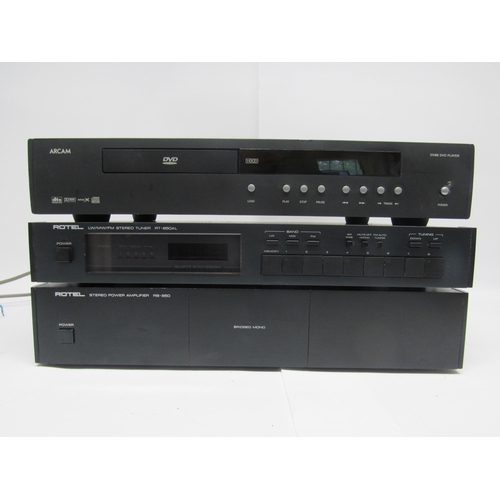 7333 - Hi-fi - A Rotel RB-850 power amplifier and RT-850AL stereo tuner, together with an Arcam DV88 DVD pl... 