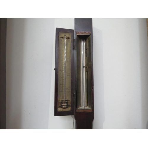 6032 - A Georgian mahogany marine stick barometer, 95cm long, 3.5cm wide, a/f