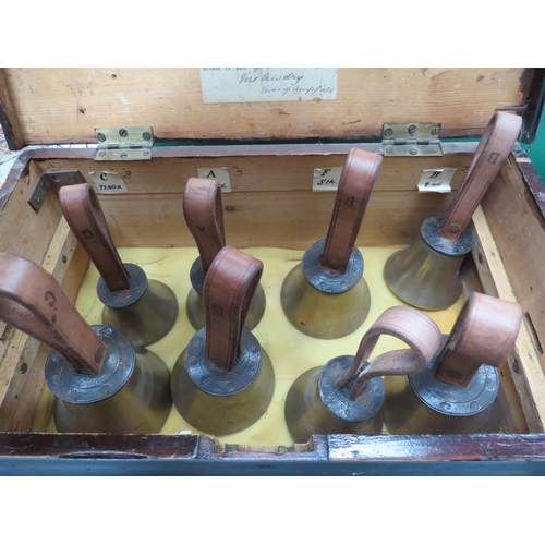 6056 - A cased set of 8 late 19th Century Church handbells supplied by Mears and Stainbank Bell Foundry Whi... 