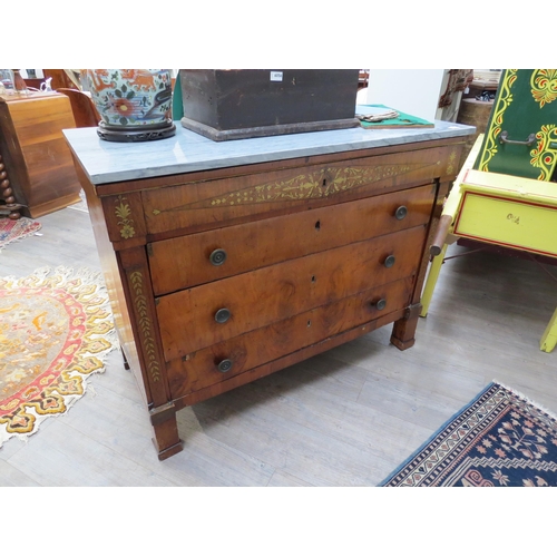 6056A - A Napoleonic Empire walnut chest of four long drawers, marble top, 97cm x 124cm x 58.5cm