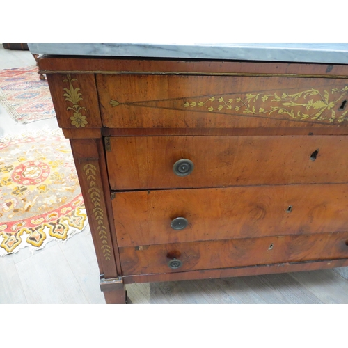 6056A - A Napoleonic Empire walnut chest of four long drawers, marble top, 97cm x 124cm x 58.5cm