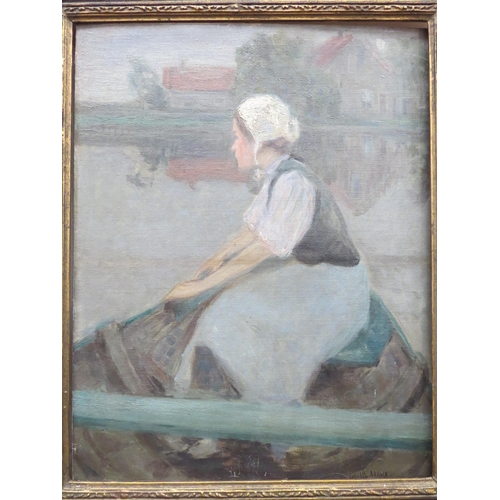 6086 - GUILLAUME ALAUX (French 1856-1912) portrait depicting female sat at the front of a rowing boat, cros... 