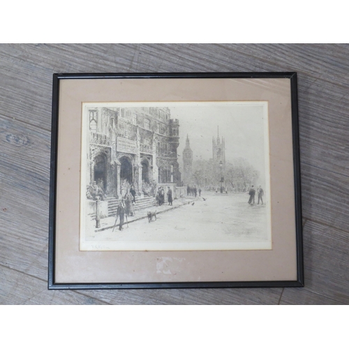 6096 - WILLIAM LIONEL WYLLIE RA (1851-1931): An etching of Westminster Hospital, signed lower left, framed ... 