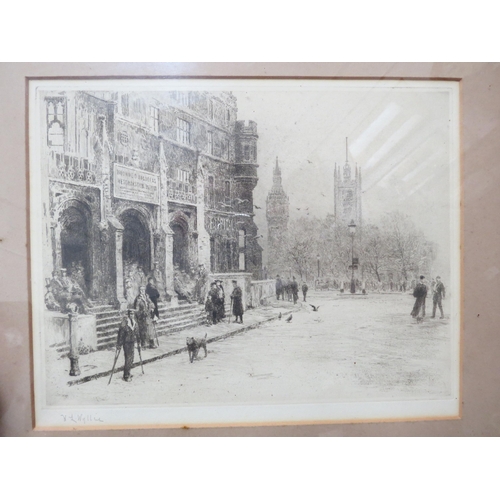 6096 - WILLIAM LIONEL WYLLIE RA (1851-1931): An etching of Westminster Hospital, signed lower left, framed ... 