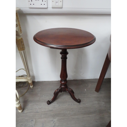 6102 - A Georgian oak occasional table with circular top over turned stem to tripod scroll foot base.  71.5... 