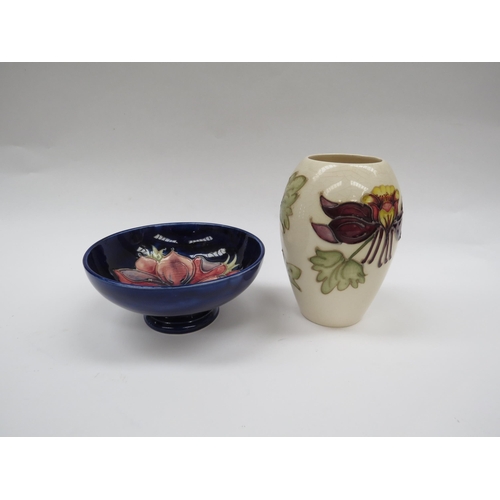 6110 - Two pieces of 20th Century, Moorcroft pedestal bowl 6.5cm tall, 14.5cm diameter and vase unmarked 13... 