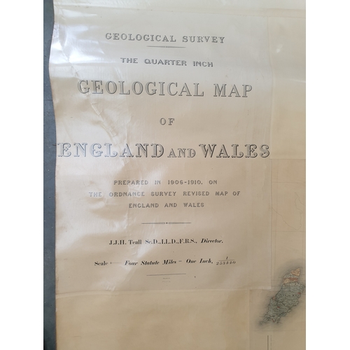 2264 - A Geological  map of England and Wales 1906-1910, 235 x 300cm approx, some damage