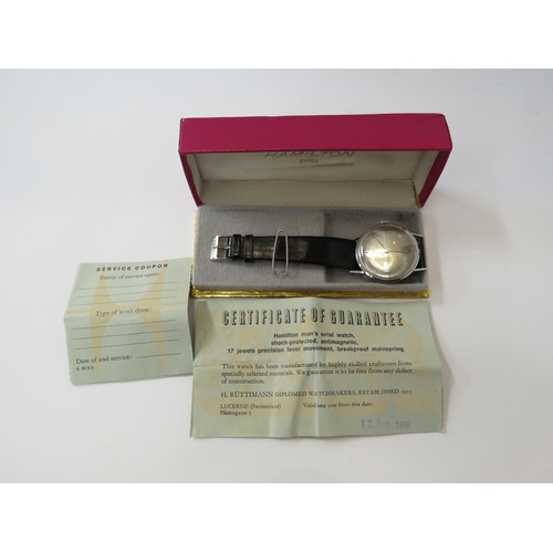 6405 - A Hamilton Swiss 1960's gents wristwatch with leather strap, boxed