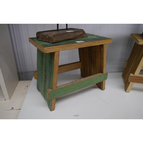 2294 - A part green painted pine stool