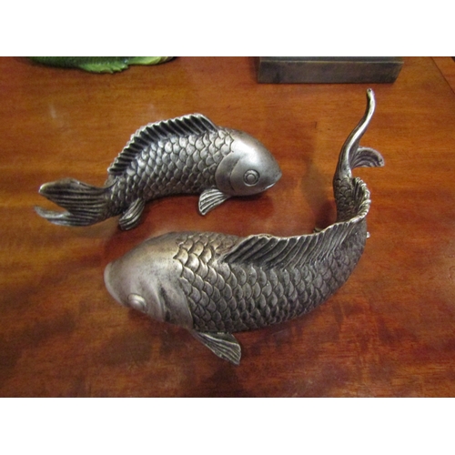 4039 - A pair of silvered Koi carp figures, longest 21cm