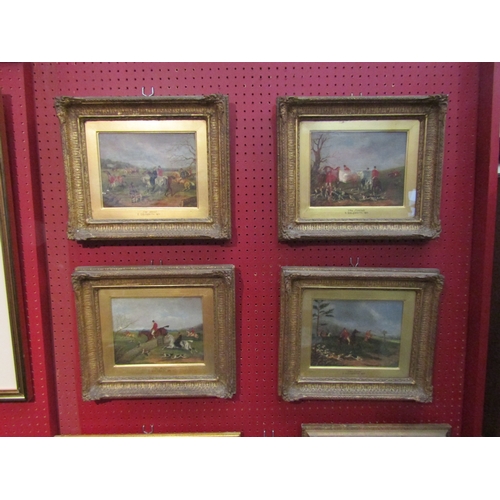 4090 - C.GOLDSMITH 1871: A set of four oils of hunting scenes, 'The Meet', 'The Run', 'The Find' and 'The F... 