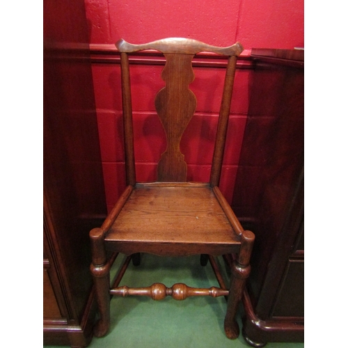 4130 - A North West 18th Century elm chair with flat seat over pad foot cabriole fore legs united by a turn... 