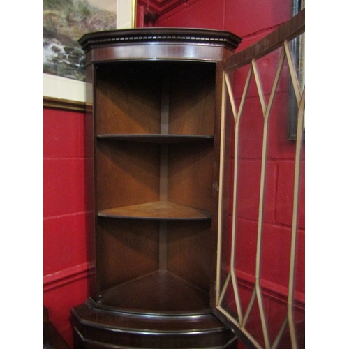 4138 - A reproduction mahogany corner cabinet with astragal glazed door, 180cm tall x 65cm wide