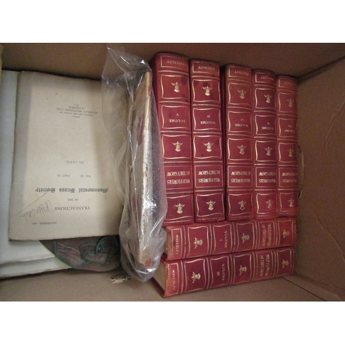 4170 - A box of mixed books and ephemera, including Burma stamps in packet, Transactions of the Monumental ... 