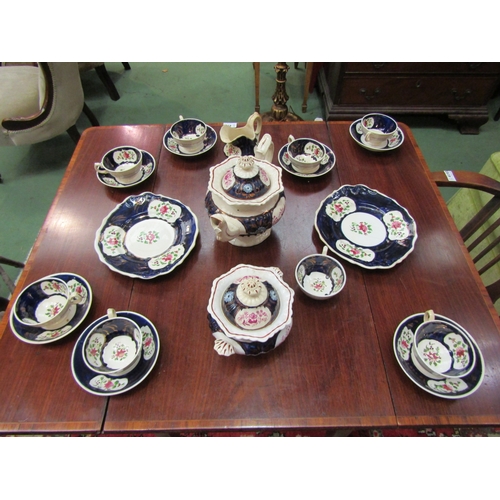 4194 - 19th Century tea wares, cobalt blue and gilt embellishment with floral panels, some pieces a/f