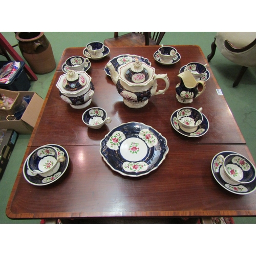 4194 - 19th Century tea wares, cobalt blue and gilt embellishment with floral panels, some pieces a/f