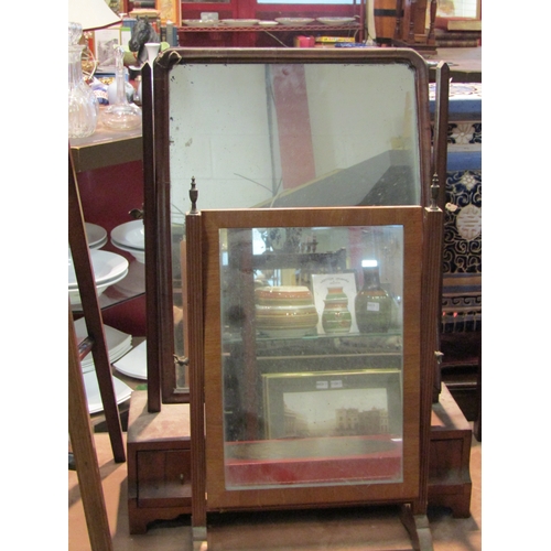 4231 - A Georgian dressing table mirror, burr walnut with three cushion drawer base, and another (2)