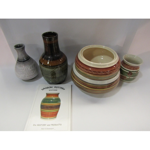 4264 - Three pieces of Welsh Dragon Pottery and a book on Dragon Pottery together with two Celtic Pottery N... 