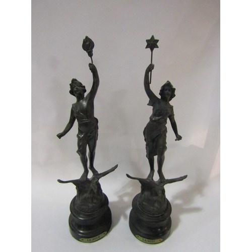 4273 - A pair of French spelter mantelpiece sculptures, 37cm tall