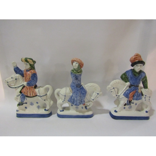 4284 - A set of three Rye Pottery Canterbury tales figures on horseback, 