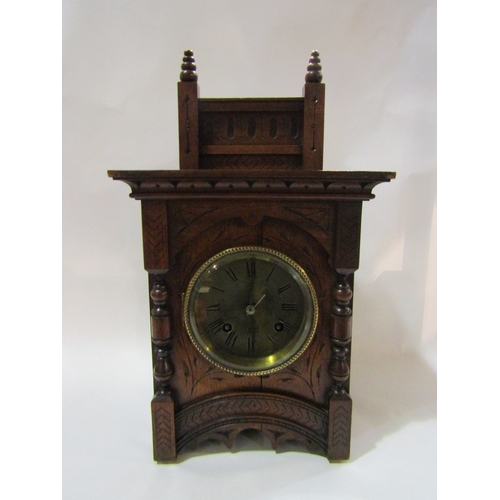 4291 - A mantel clock, circa 1900, mahogany case with incised decoration 8.75