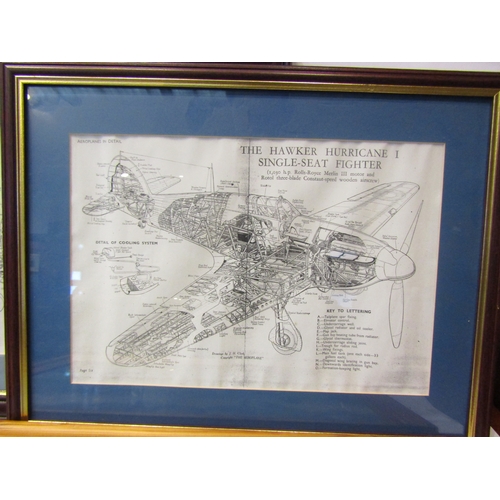 4300 - Two framed photocopies of cutaway drawings depicting a Supermarine Spitfire II and Hawker Hurricane ... 