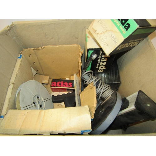 4318 - A box of Photographic equipment including darkroom materials, photo lamps and a Halina Super 8