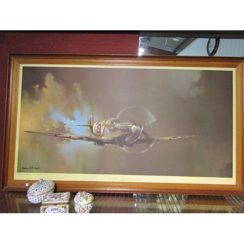 4383 - A large print of a Vickers Supermarine Spitfire Mk V after Barrie A.F. Clark.  Framed.  50.5cm x 101... 