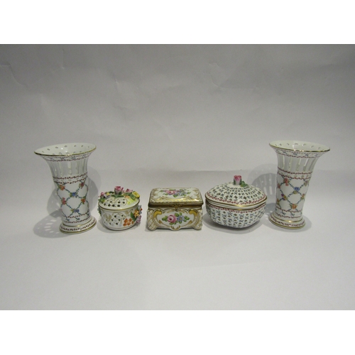 4384 - Four pieces of De le Reine ceramics and a trinket pot