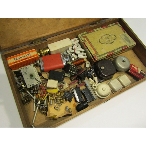 4401 - Two boxes containing various electrical fittings, switches, copper wire and related items