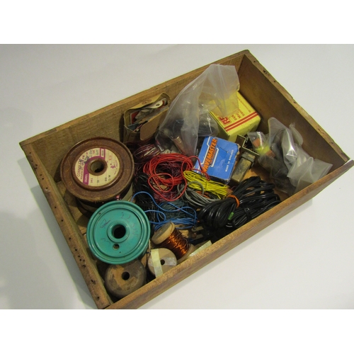 4401 - Two boxes containing various electrical fittings, switches, copper wire and related items