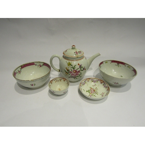 4408 - Five items of late 18th / early 19th Century English porcelain including teapot, slop bowls, tea bow... 