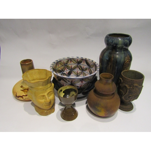 4411 - A selection of ceramics including Studio pottery bowls, Terrybaun goblet, Rhoda vase in the form of ... 