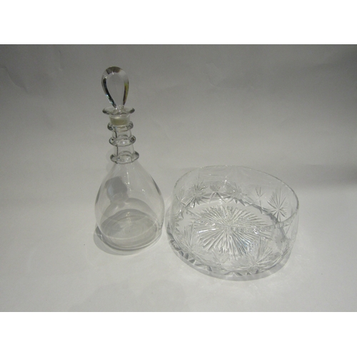 4415 - A Georgian triple ring neck decanter and stopper.  A cut glass fruit bowl (2)