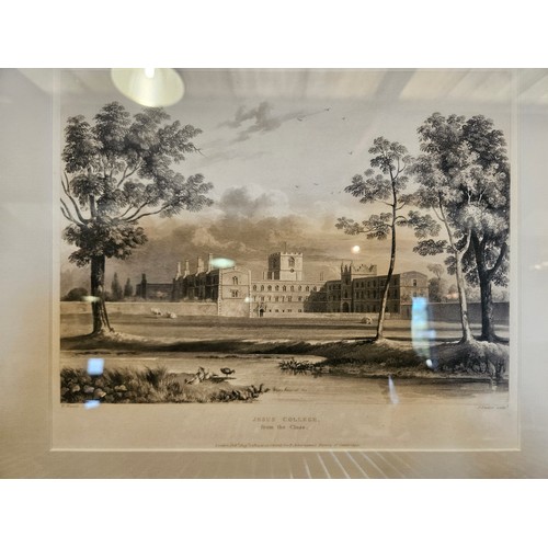 1524 - Six black and white engravings of Cambridge University and Cambridge college buildings, framed and g... 