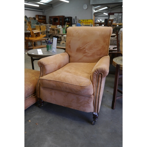 2001 - A Victorian brown suede upholstered armchair