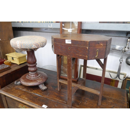 2100 - A Georgian oak box on legs and a Victorian mahogany stool a/f