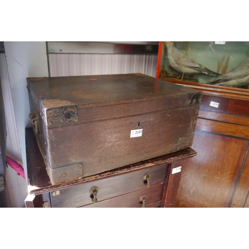 2107 - A Victorian metal bound Bible box with Bible