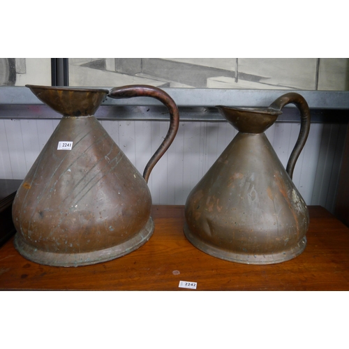 2241 - Two copper measuring jugs, four gallon and three gallon