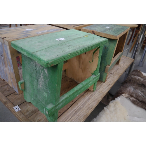 2296 - A green painted pine stool