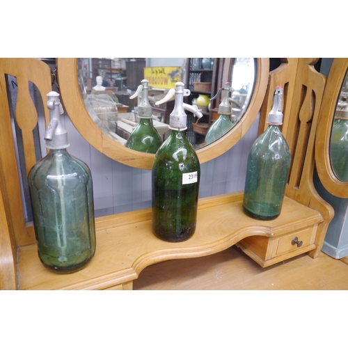 2319 - Three vintage green glass soda syphons