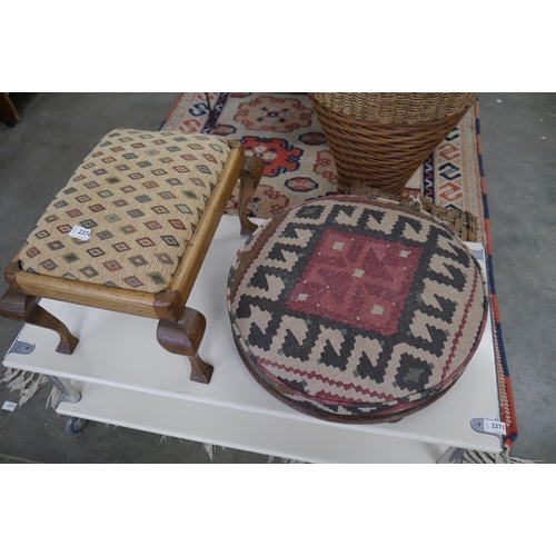 2374 - Two stools one Victorian circular , foot a/f and an oak Queen Ann style stool