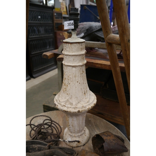 2036 - A Victorian cast iron finial, converted to a lamp