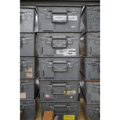 2055 - Five stacking tin tote trays