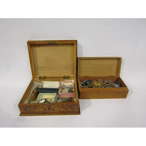 4326 - Two boxes containing a quantity of costume jewellery including George VI sweetheart brooch, various ... 