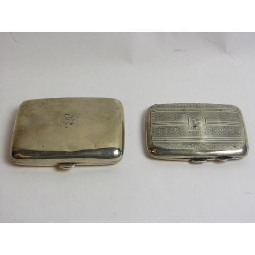 4351 - A Mappin & Webb silver cigarette case and a silver engine-turned example, both monogrammed and dente... 